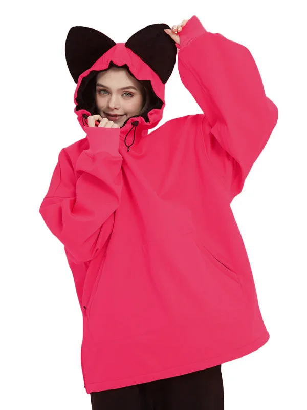 Women's Doorek Fluffy Cute Waterproof Fleece Snow Hoodie - Cat Ears Decoration