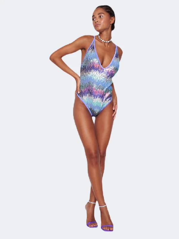 Blue Point Sequin One Piece Women Beach Monokini Purple