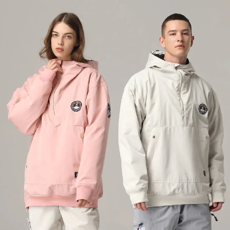 Unique Embroidery Hooded Ski Jacket Casual Outdoor Pullover