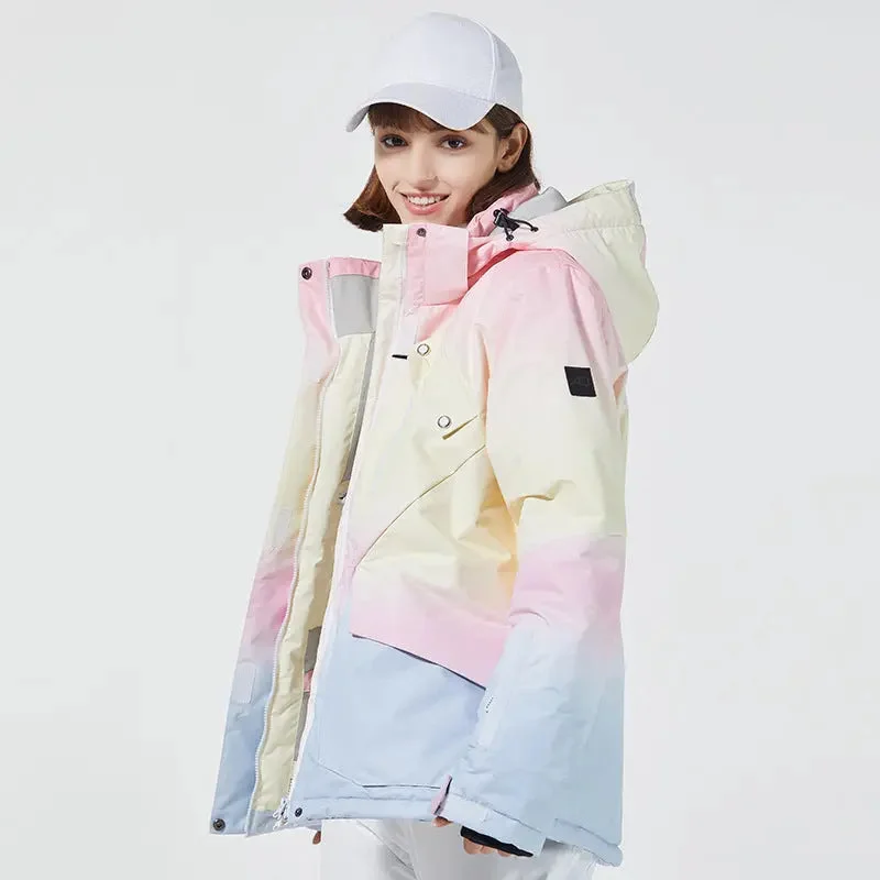 Cute Girls Rainbow Printed Ski Snowboard Cargo Jacket