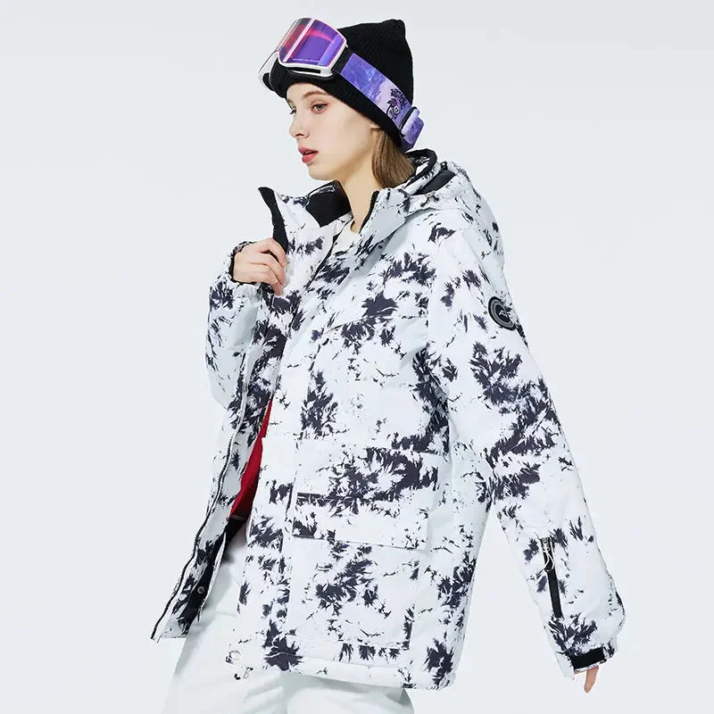 Women Hooded Insulated Snow Jacket Printed Ski Coat for Outdoor Sports