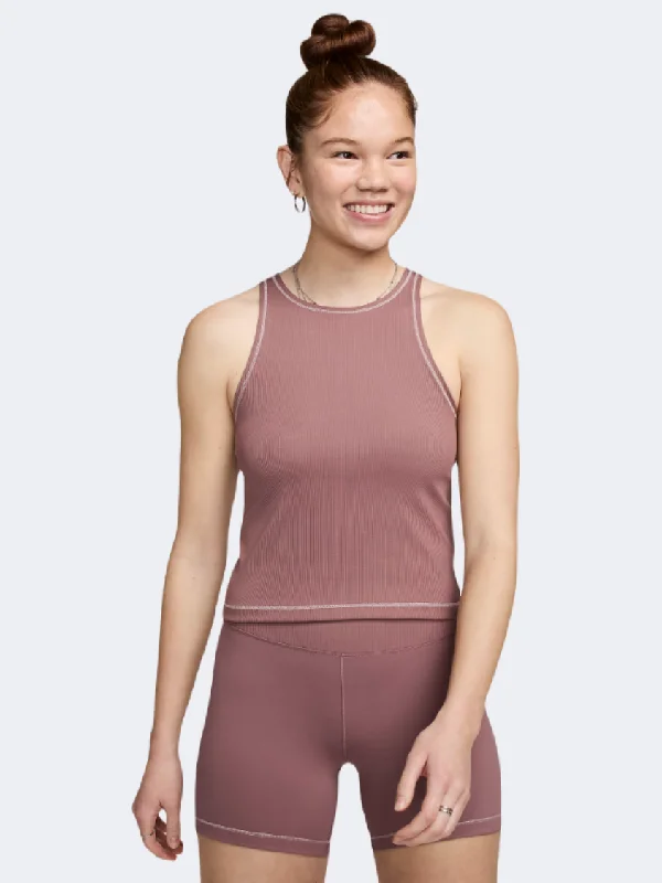 Nike One Fitted Df Women Training Tank Smoke Mauve/White