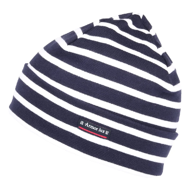 Armor Lux Treguier Cotton Interlock Striped Beanie - Navy-White