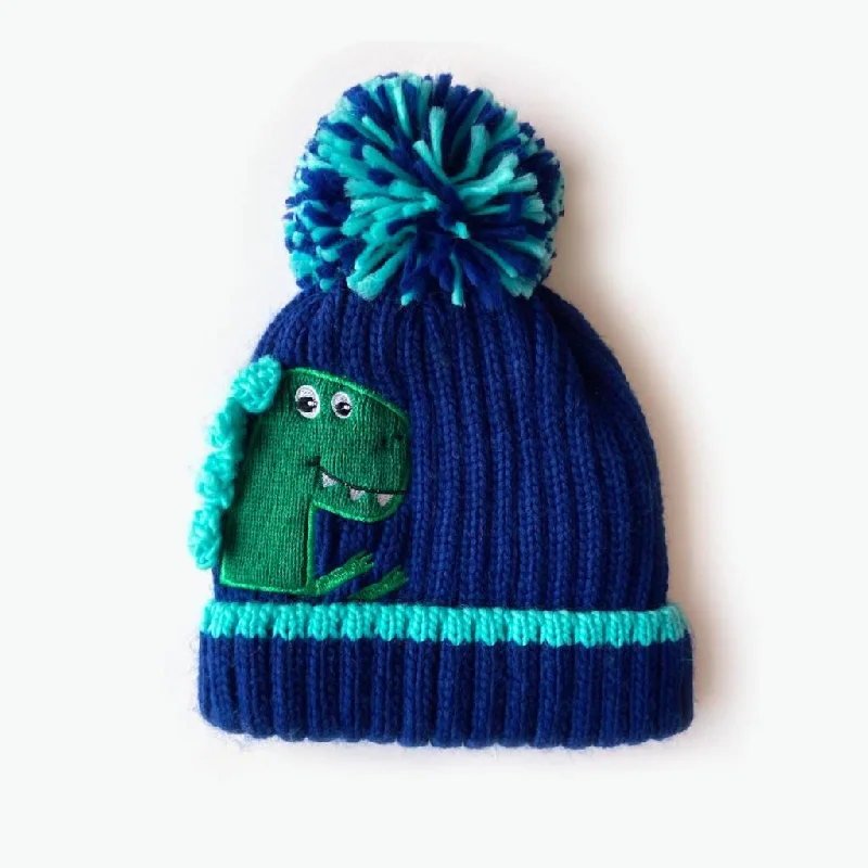 Arthur Embroidered Dino Kids Beanie - Blue (Age 3-6)