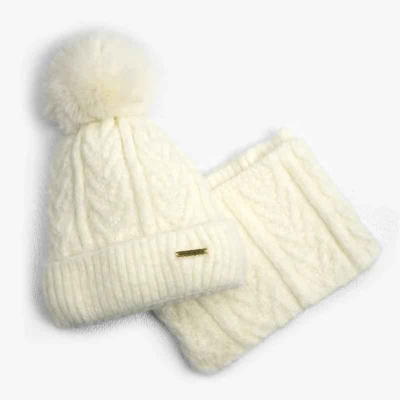 Fifi Fleece Lined Beanie & Snood Set - Alpine White