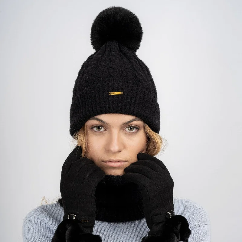 Fifi Fleece Lined Beanie & Snood Set - Black