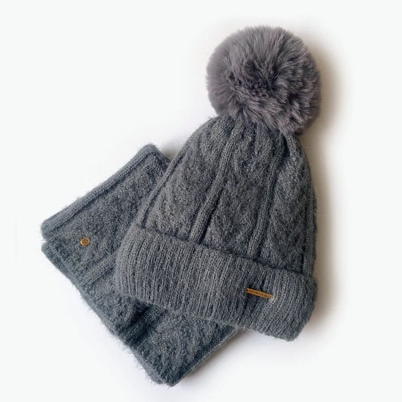 Fifi Fleece Lined Beanie & Snood Set - Grey