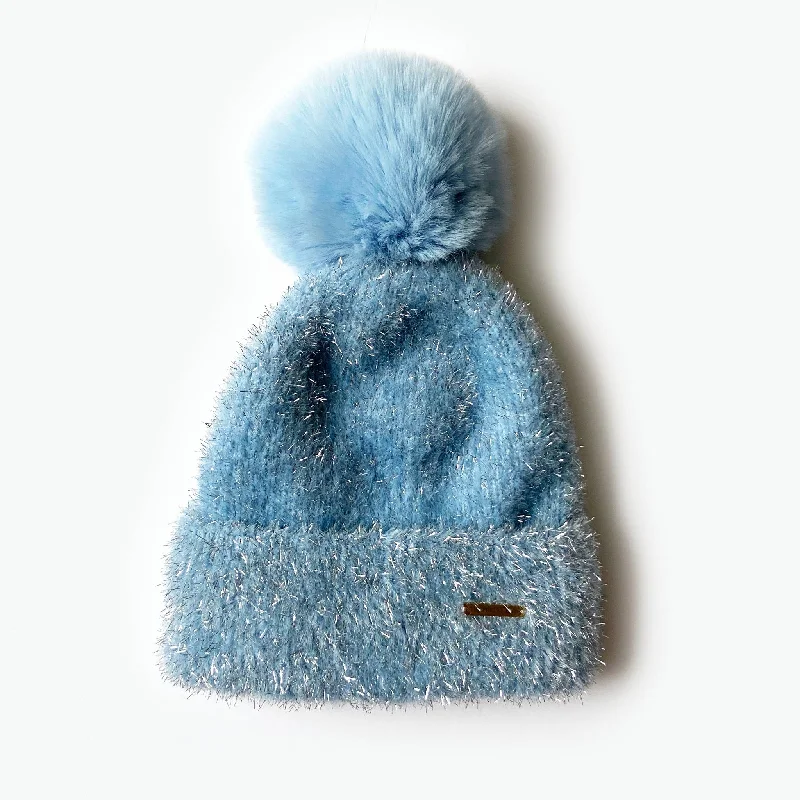 Freya Fluffy Glitter Fleece Lined Beanie - Ice Blue