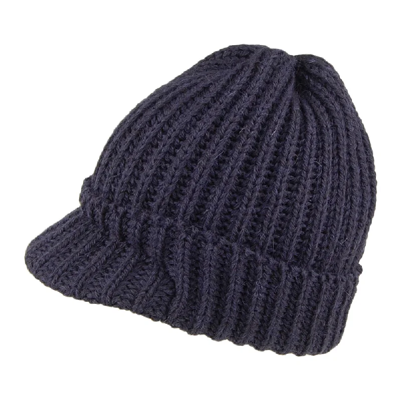 Highland 2000 English Wool Small Peak Beanie Hat - Navy Blue