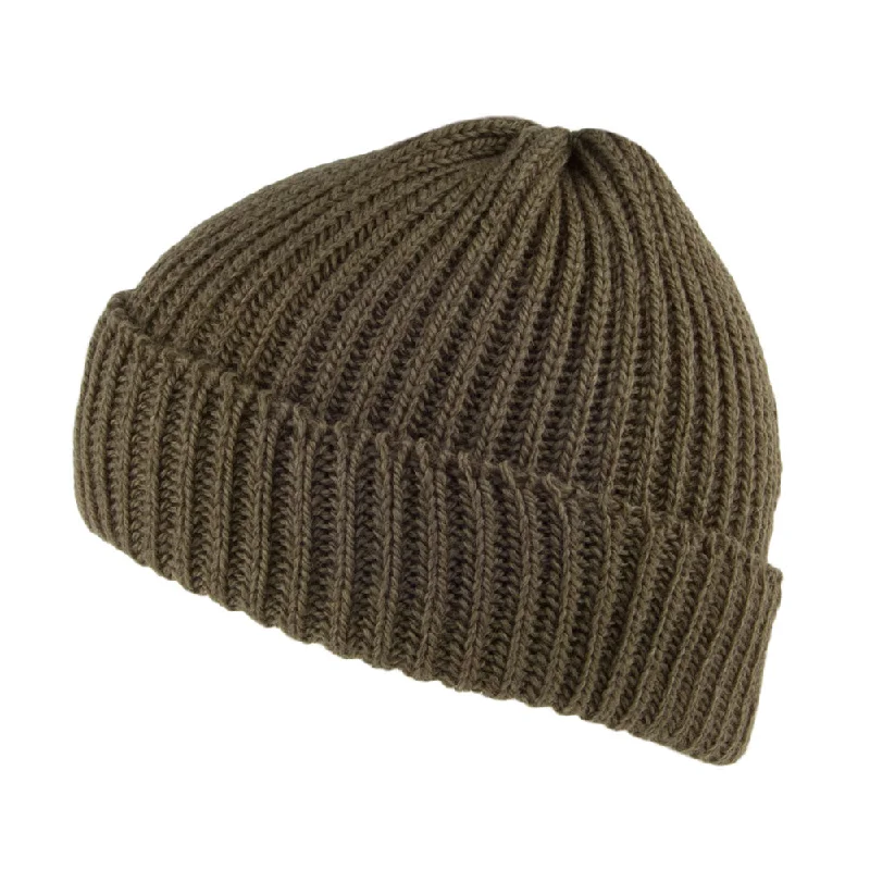 Highland 2000 Merino Wool Short Fisherman Beanie Hat - Olive