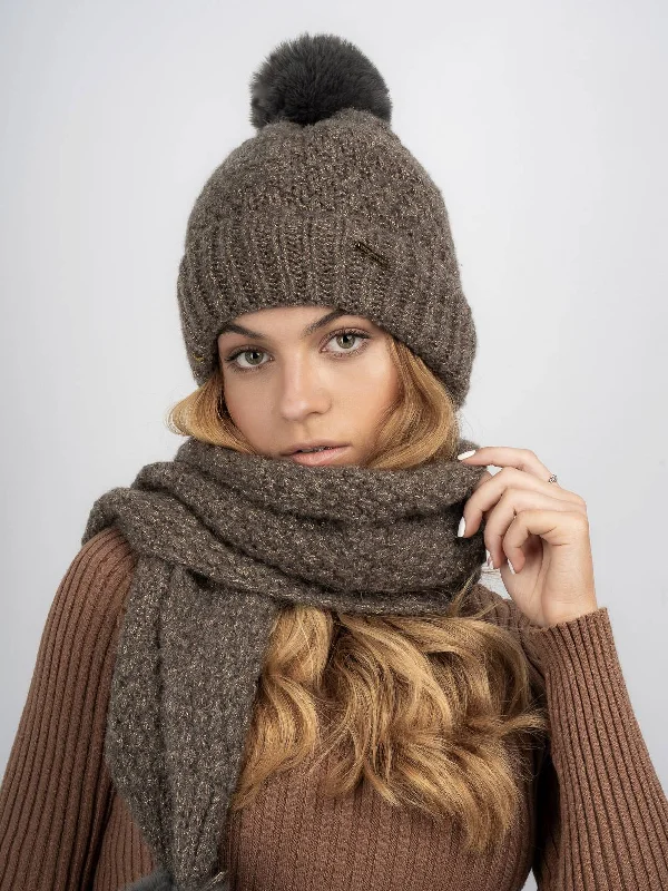 Millie Fleece Lined Beanie & Scarf Set - Pewter