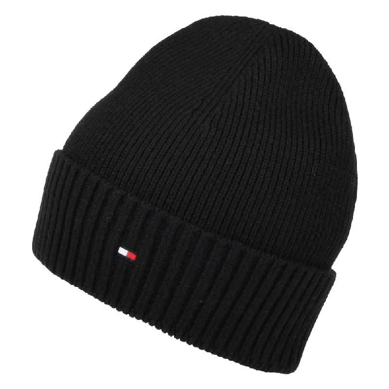 Tommy Hilfiger Hats Pima Essential Flag Cotton Cashmere Beanie Hat - Black